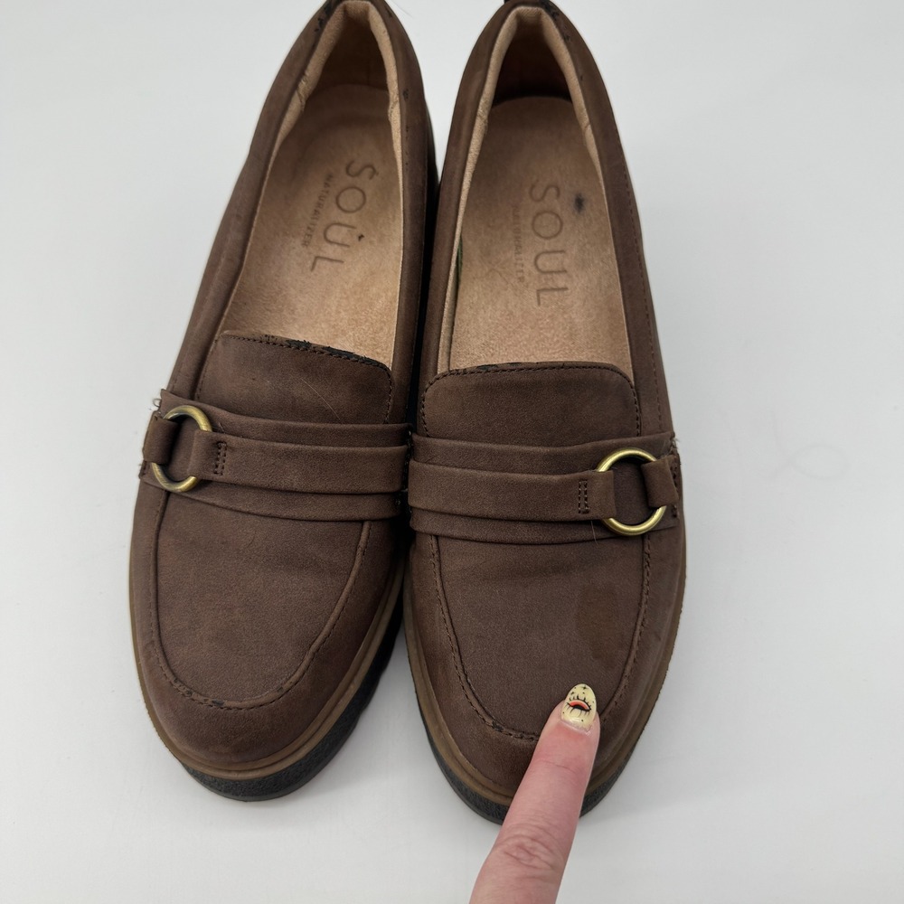 Soul Naturalizer Platform Loafers 7 Brown Wedge Chunky Slip On Joyla Academia - Picture 3 of 13